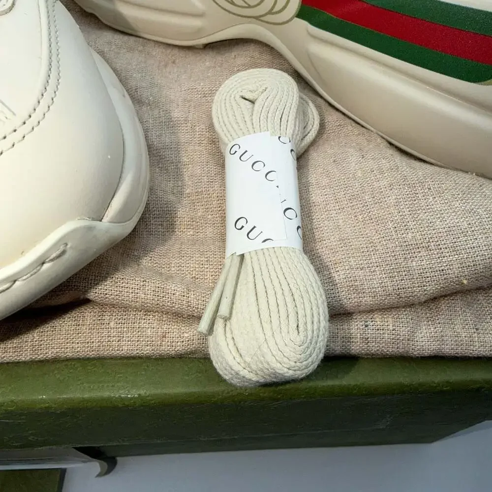 Gucci Men's Rhyton Leather Sneaker with Logo in Ivory